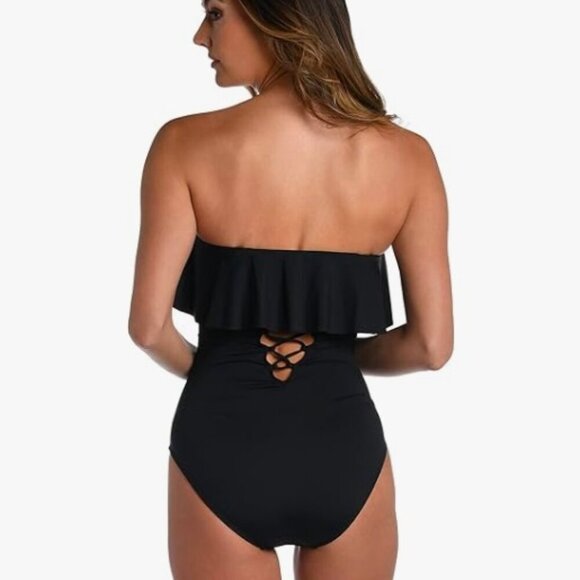 NWT La Blanca Women's Standard Island Goddess Ruffle Bandeau One Piece Swimsuit - Picture 7 of 11